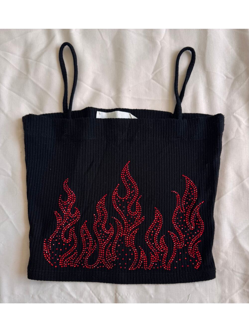 Emma and Sam Rhinestone Flame Crop Tank XS